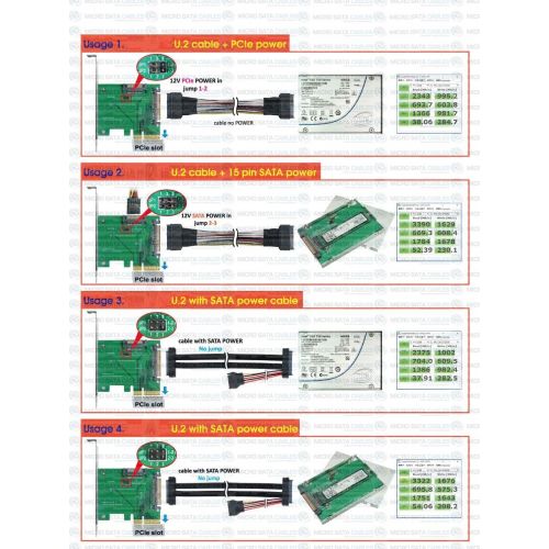  Micro SATA Cables PCIe x 4 to SFF-8639 U.2 Male with SATA Power Adapter