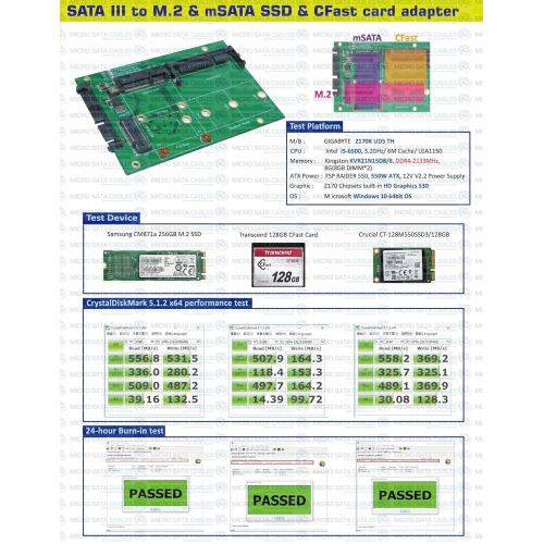  Micro SATA Cables SATA III to mSATA & M.2 SSD & CFast Card Adapter