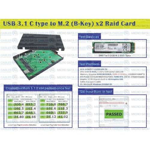  Micro SATA Cables USB 3.1 Gen210Gbps C Type to M.2 x 2 RAID Card with C Type to A Cable