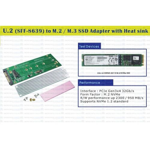  Micro SATA Cables U.2 (SFF-8639) to M.2 NVMeM.3 Adapter with Heat Sink