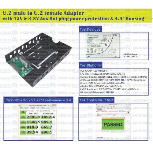  Micro SATA Cables 3.5 U.2 Male to Female Caddy with 12V and 3.3V Aux Hot Plug