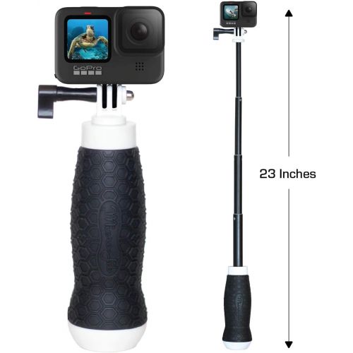  Extendable GoPro Floating Hand Grip + Waterproof Camera Pole Mount 6.5-23 (for Hero 10, 9, 8, 7, 6, 5, Session and MAX) Flow by MicroJib