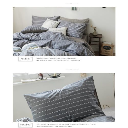  Microfiber BHUSB Gray Striped Queen Duvet Cover Sets Cotton Full Boys Men Reversible 3 Piece Full Bedding Sets with Zipper Ties Kids Grey Modern Bedding Comforter Cover for Children Girls,Gif