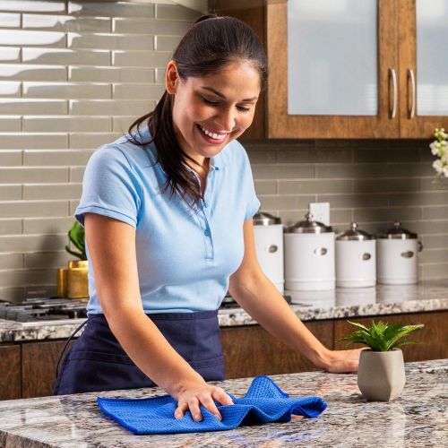  [아마존베스트]Microfiber Wholesale Microfiber Waffle Weave Kitchen and Dish Drying Towels | 16 x 24 in. (6 Pack) | Absorbent, Streak Free, Thick | Blue