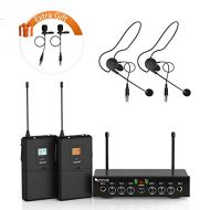 FIFINE Wireless Microphone System,Fifine UHF Dual Channel Wireless Microphone Set with 2 Headsets & 2 Lapel Lavalier Microphone.Ideal for Church, Weddings,Presentations,School Play.(K038)