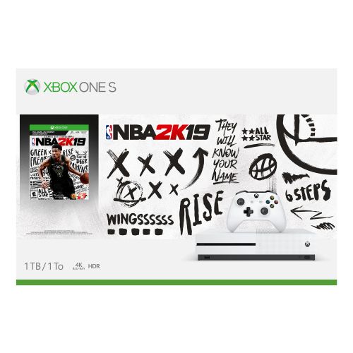  Microsoft Xbox One S 1TB NBA 2K19 Bundle, White, 234-00575