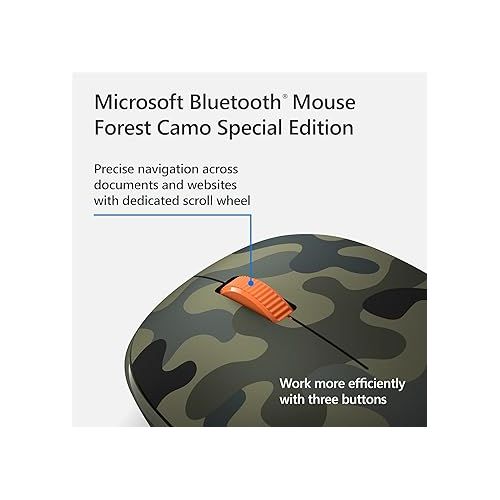  Microsoft Wireless Bluetooth Mouse Comfortable Design for PC/Laptop/Desktop, Right/Left Hand Use, 3-Buttons, Works with Mac/Windows Computers with Cleaning Cloth - Forest Camo, Green