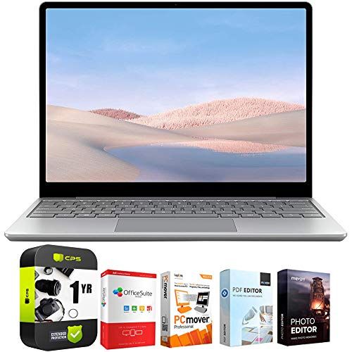  Microsoft Surface Laptop Go 12.4 Intel i5-1035G1 8GB/256GB Touchscreen, Platinum Bundle w/Elite Suite Software (Office Suite Pro, Photo Editor, PDF Editor, PCmover Pro) + 1 YR CPS