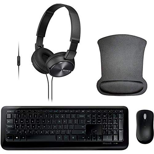  Microsoft Wireless 850 Remote Work Bundle with Wireless Keyboard, Mouse, Headset with Microphone, and Gel Mousepad