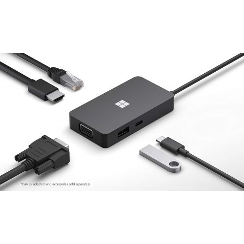  Microsoft USB-C Travel Hub - Multiport Adapter with VGA, USB, Ethernet, HDMI Ports. Compatible with USB-C Laptops/PCs