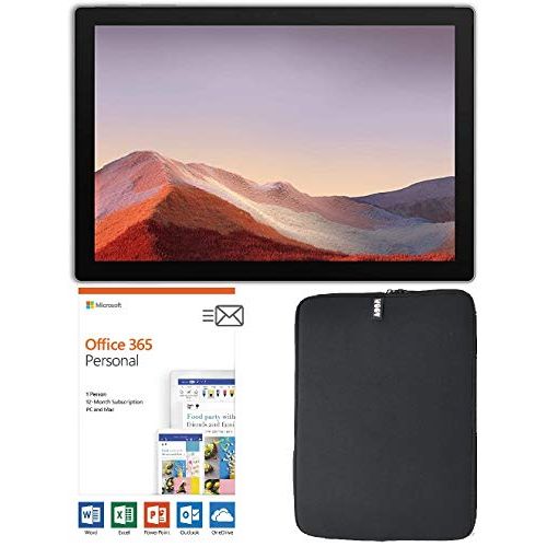  Newest Microsoft Surface Pro 7 12.3 Inch Touchscreen Tablet PC Bundle w/Office 365 Personal (1 Year) & Sleeve, Intel 10th Gen Core i3, 4GB RAM, 128GB SSD, Windows 10, Platinum (Lat