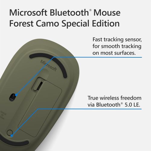  Microsoft Bluetooth Mouse - Forest Camo. Compact, Comfortable Design, Right/Left Hand Use, 3-Buttons, Wireless Bluetooth Mouse for PC/Laptop/Desktop, Works with for Mac/Windows Com