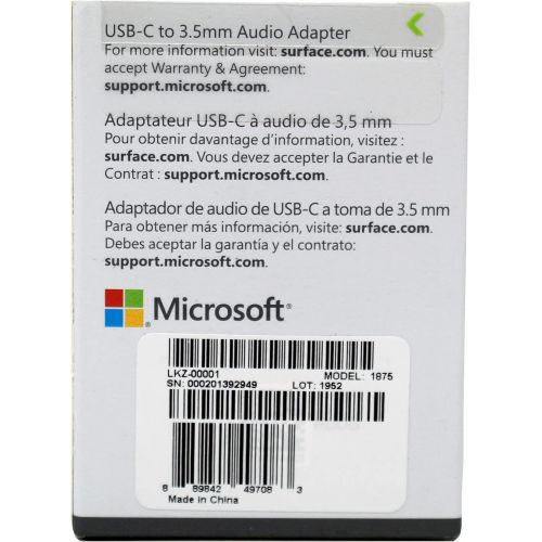  Microsoft Surface USB-C Audio Adapter 3.5mm Headphone Stereo Mini Jack (F) Black LKZ-00001