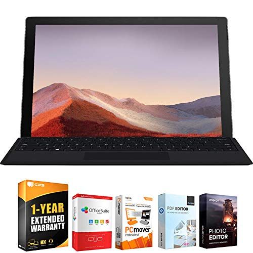  Microsoft QWU-00001 Surface Pro 7 12.3 Touch Intel i5-1035G4 8/128GB Platinum Bundle with Elite Suite Software (Office Suite Pro, Photo Editor, PDF Editor, PCmover Pro) + 1 YR CPS