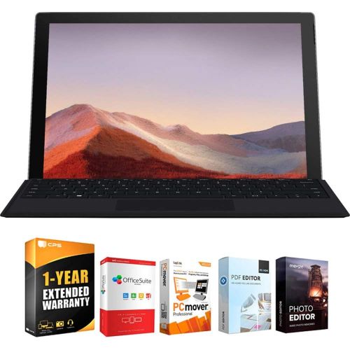  Microsoft QWU-00001 Surface Pro 7 12.3 Touch Intel i5-1035G4 8/128GB Platinum Bundle with Elite Suite Software (Office Suite Pro, Photo Editor, PDF Editor, PCmover Pro) + 1 YR CPS