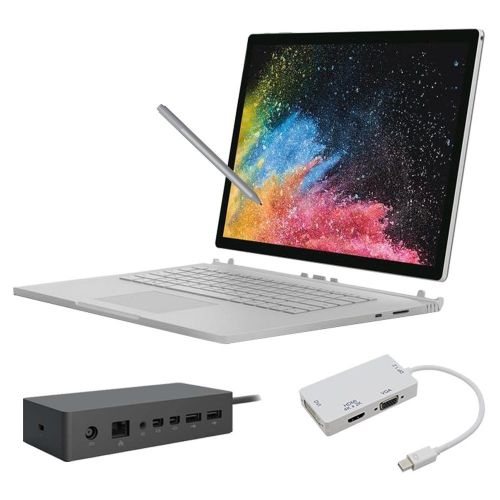  Microsoft 2017 Surface Book 2 15 Bundle (4 items): Core i7 16GB 1TB SSD, Surface Pen Platinum, Surface Dock, and Mini DisplayPort Adapter