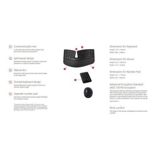  Microsoft Sculpt Ergonomic Wireless Desktop Keyboard and Mouse - L5V-00001