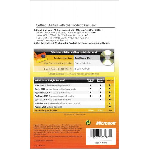  Microsoft Office Professional 2010 Key Card 1PC/1User [Old Version]