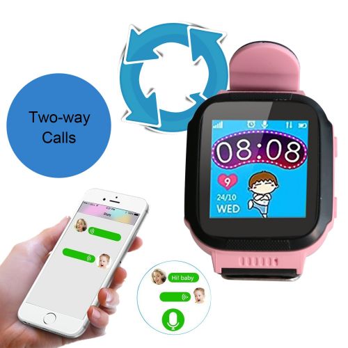  GPS Tracker Smart Watch, Mictchz Kids GPS Tracker Smart Watch with Camera SIM Calls SOS Anti-lost GPS + LBS Smart Watch for Children Boys Girls for Android iPhone Smartphone (Pink)