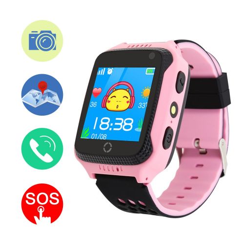  GPS Tracker Smart Watch, Mictchz Kids GPS Tracker Smart Watch with Camera SIM Calls SOS Anti-lost GPS + LBS Smart Watch for Children Boys Girls for Android iPhone Smartphone (Pink)