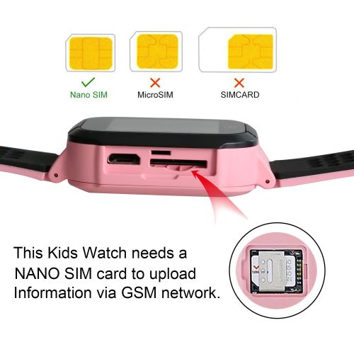  GPS Tracker Smart Watch, Mictchz Kids GPS Tracker Smart Watch with Camera SIM Calls SOS Anti-lost GPS + LBS Smart Watch for Children Boys Girls for Android iPhone Smartphone (Pink)