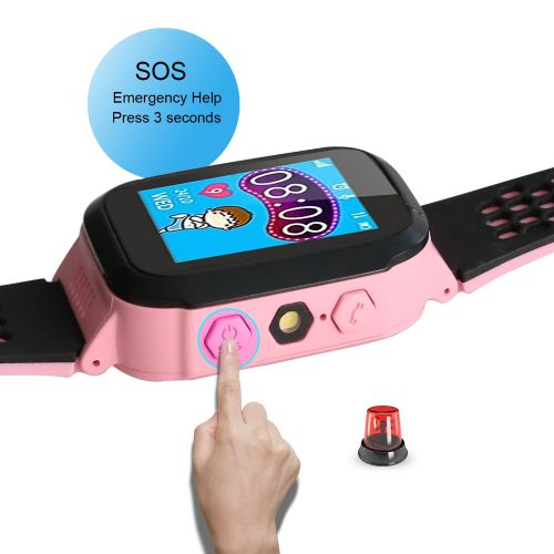  GPS Tracker Smart Watch, Mictchz Kids GPS Tracker Smart Watch with Camera SIM Calls SOS Anti-lost GPS + LBS Smart Watch for Children Boys Girls for Android iPhone Smartphone (Pink)