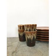 /MidCenturyDecor SET OF FOUR Ceramics juice glasses gourmet brown cups drip glaze retro kitchen decor handmade pottery mid century home decor