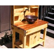MidCenturyWoodShop Custom Cedar Potting Bench, Water Station, Outdoor Kitchen, Outdoor Bar, Wet Sink with Reclaimed Redwood Counter Top, Copper Sink and Faucet