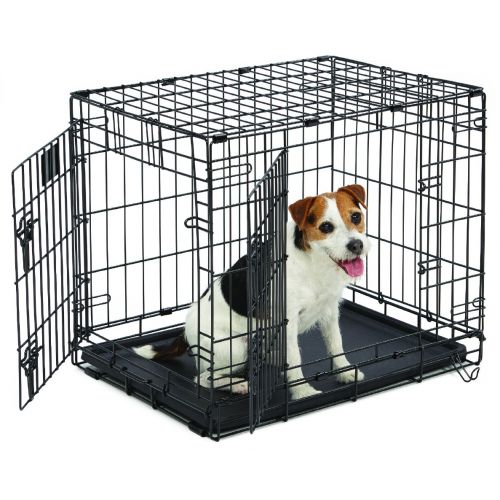  MidWest Homes for Pets Small Dog Crate | MidWest Life Stages 24 Double Door Folding Metal Dog Crate | Divider Panel, Floor Protecting Feet, Leak-Proof Dog Tray | 24L x 18W x 21H Inches, Small Dog Breed