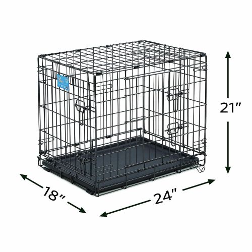  MidWest Homes for Pets Small Dog Crate | MidWest Life Stages 24 Double Door Folding Metal Dog Crate | Divider Panel, Floor Protecting Feet, Leak-Proof Dog Tray | 24L x 18W x 21H Inches, Small Dog Breed