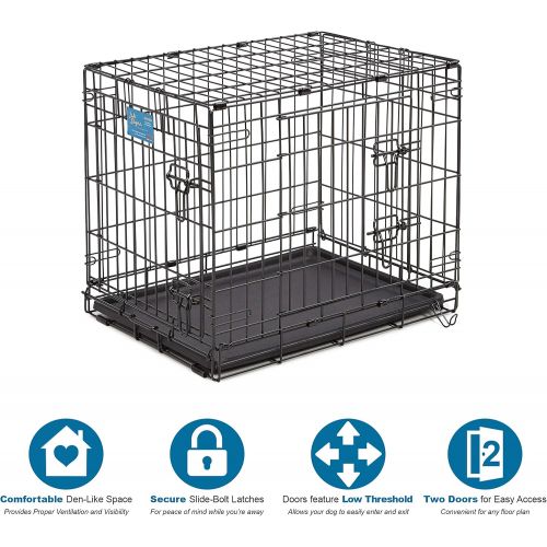  MidWest Homes for Pets Dog Crate | MidWest Life Stages XS Double Door Folding Metal Dog Crate | Divider Panel, Floor Protecting Feet, Leak-Proof Dog Tray | 22L x 13W x 16H inches, XS Dog Breed