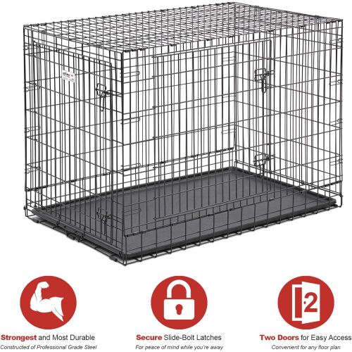  MidWest Homes for Pets Ulitma Pro (Professional Series & Most Durable MidWest Dog Crate) Extra-Strong Double Door Folding Metal Dog Crate w Divider Panel, Floor Protecting Roller Feet & Leak-Proof Plast