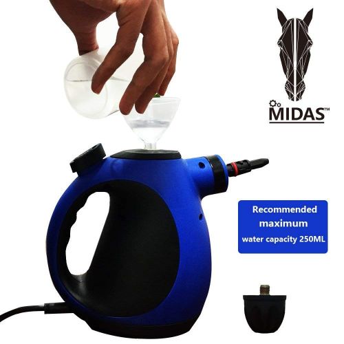  Midas Handheld Pressurized Steam Cleaner with 9-Piece Accessory Set - Multi-Purpose and Multi-Surface All Natural, Chemical-Free Steam Cleaning for Home, Auto, Patio, More