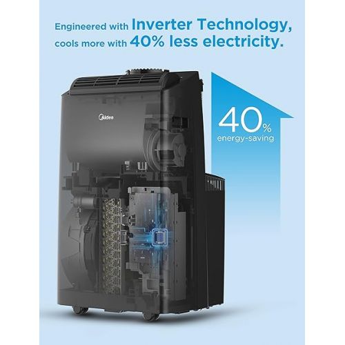  Midea Duo 14,000 BTU (12,000 BTU SACC) High Efficiency Inverter, Ultra Quiet Portable Air Conditioner, Cools up to 550 Sq. Ft., Works with Alexa/Google Assistant, Includes Remote Control & Window Kit