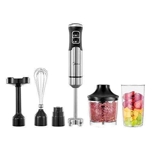  Midea MJ BH1001W 5 in 1 Stainless Steel Blender 1000 Watt 4 Piece Accessory Set Suitable for Baby Food Preparation, Mashed Potatoes, Salads, Soups and Vegetables