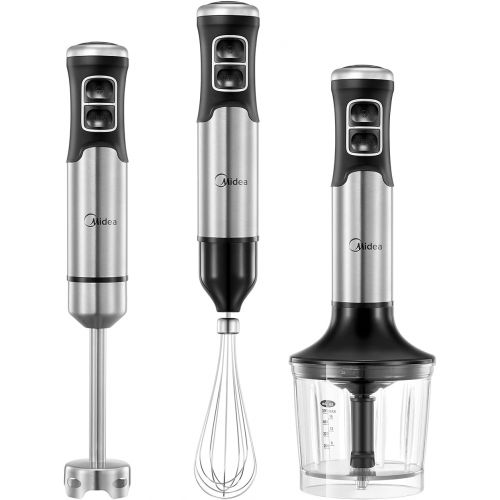  Midea MJ BH1001W 5 in 1 Stainless Steel Blender 1000 Watt 4 Piece Accessory Set Suitable for Baby Food Preparation, Mashed Potatoes, Salads, Soups and Vegetables
