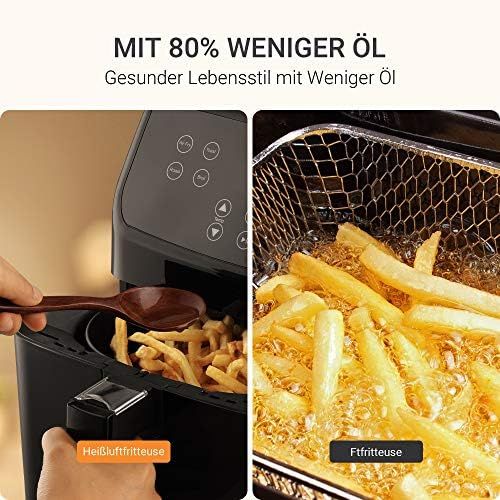  Midea MF CN55A Hot Air Fryer 5.5 L XXL Airfryer Digital Display 8 Different Programmes Free Temperature Selection from 30 to 200 °C 1700 W Black
