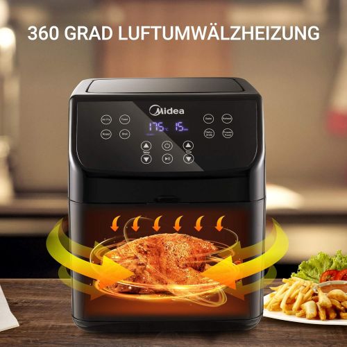  Midea MF CN55A Hot Air Fryer 5.5 L XXL Airfryer Digital Display 8 Different Programmes Free Temperature Selection from 30 to 200 °C 1700 W Black