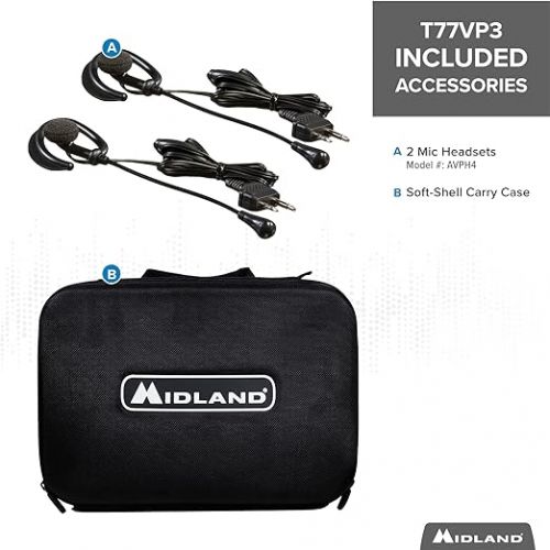  Midland T77VP5 X-TALKER Long Range Walkie-Talkie FRS Two-Way Radio for Camping Overlanding NOAA Weather Scan + Alert, 121 Privacy Codes - Includes Carrying Case & Headset Black/Silver, 2 Radio Bundle