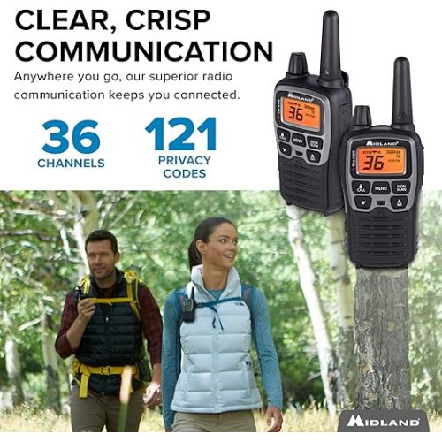  Midland T77VP5 X-TALKER Long Range Walkie-Talkie FRS Two-Way Radio for Camping Overlanding NOAA Weather Scan + Alert, 121 Privacy Codes - Includes Carrying Case & Headset Black/Silver, 2 Radio Bundle