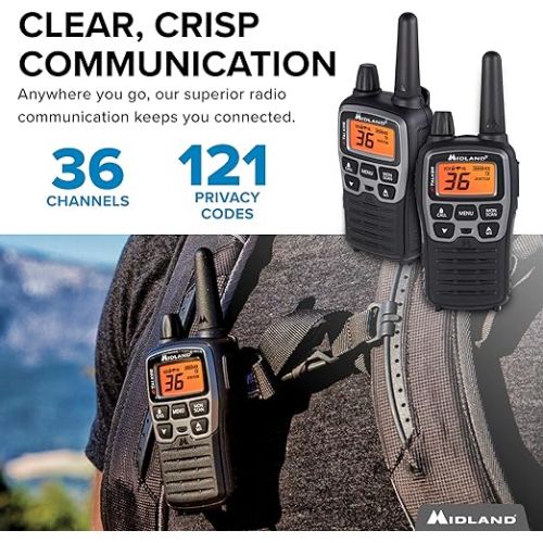  Midland® T71VP3 X-TALKER Long Range Walkie Talkie - FRS Two-Way Radio for Camping Overlanding Rock Crawling - NOAA Weather Scan - 36 Channels and 121 Privacy Codes Black/Silver 2 Pack