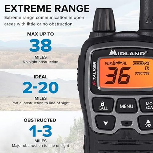  Midland® T71VP3 X-TALKER Long Range Walkie Talkie - FRS Two-Way Radio for Camping Overlanding Rock Crawling - NOAA Weather Scan - 36 Channels and 121 Privacy Codes Black/Silver 2 Pack