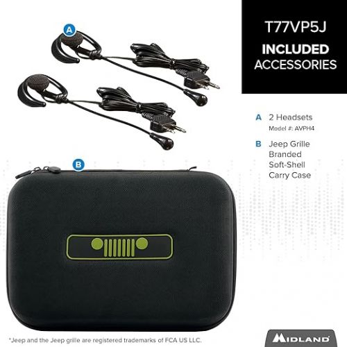  Midland - T77VP5J Jeep® X-TALKER Extreme Dual Pack - 22 Channels, 121 Privacy Codes, Water Resistant - Clear Communication with Weather Alert - Jeep® Branded Carrying Case & Headset Included