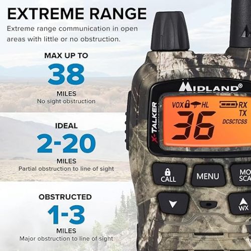  Midland - T75PV5D X-TALKER Extreme Dual Pack - 22 Channels, 121 Privacy Codes, Water Resistant - Clear Communication with Weather Alert - Carrying Case & Headset Included - Camo