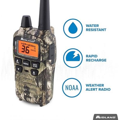  Midland - T75PV5D X-TALKER Extreme Dual Pack - 22 Channels, 121 Privacy Codes, Water Resistant - Clear Communication with Weather Alert - Carrying Case & Headset Included - Camo