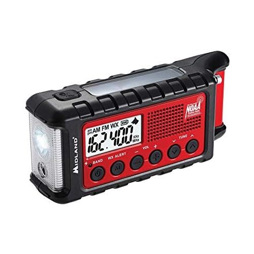  [아마존베스트]Midland - ER310, Emergency Crank Weather AM/FM Radio - Multiple Power Sources, SOS Emergency Flashlight, Ultrasonic Dog Whistle, NOAA Weather Scan + Alert (Red/Black)