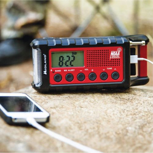  [아마존베스트]Midland - ER310, Emergency Crank Weather AM/FM Radio - Multiple Power Sources, SOS Emergency Flashlight, Ultrasonic Dog Whistle, NOAA Weather Scan + Alert (Red/Black)