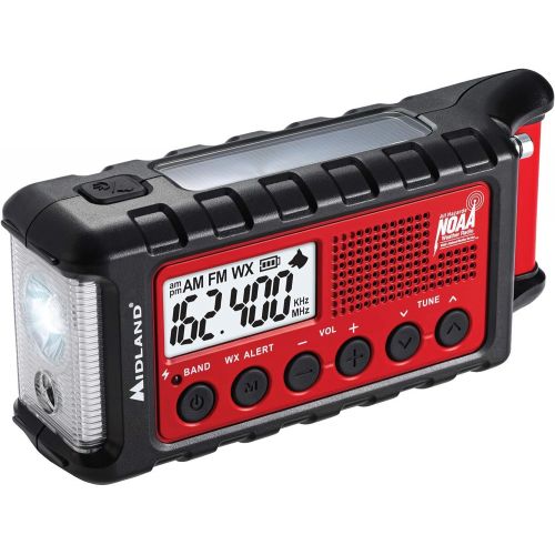  [아마존베스트]Midland - ER310, Emergency Crank Weather AM/FM Radio - Multiple Power Sources, SOS Emergency Flashlight, Ultrasonic Dog Whistle, NOAA Weather Scan + Alert (Red/Black)