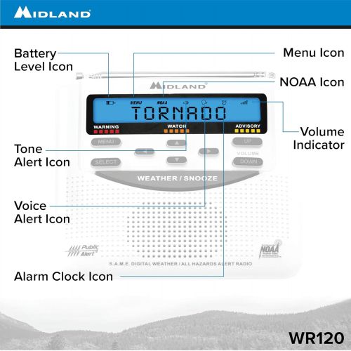  [아마존베스트]Midland - WR120B/WR120EZ - NOAA Emergency Weather Alert Radio - S.A.M.E. Localized Programming, Trilingual Display, 60+ Emergency Alerts, & Alarm Clock (WR120B - Box Packaging)