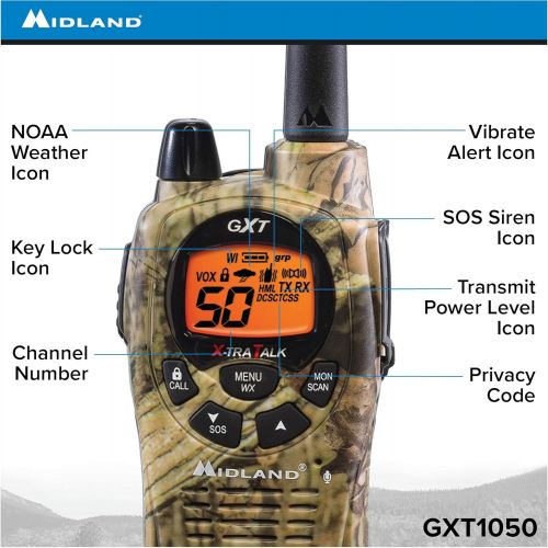  [아마존베스트]Midland GXT1050VP4 50 Channel GMRS Two-Way Radio - Up to 36 Mile Range Walkie Talkie - Mossy Oak Camo (Pair Pack)